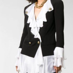 BALMAIN Ruffled double-breasted crepe blazer